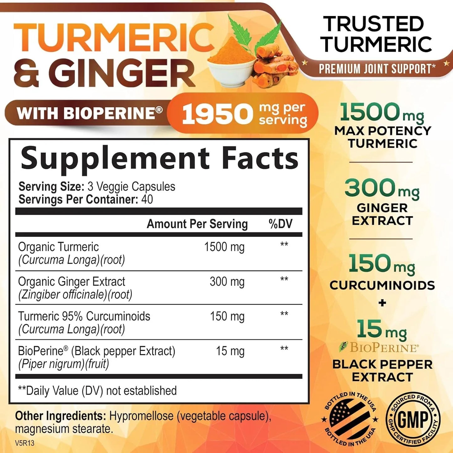 Cúrcuma 1950 Mg Con Jengibre Y Bioperine | Alta Absorción Y Apoyo Articular - Imagen 2