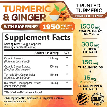 Cúrcuma 1950 Mg Con Jengibre Y Bioperine | Alta Absorción Y Apoyo Articular - Imagen 2