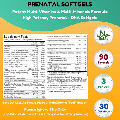 Vitaminas Prenatales Halal Con Dha Y Acido Folico 90 Capsulas Blandas