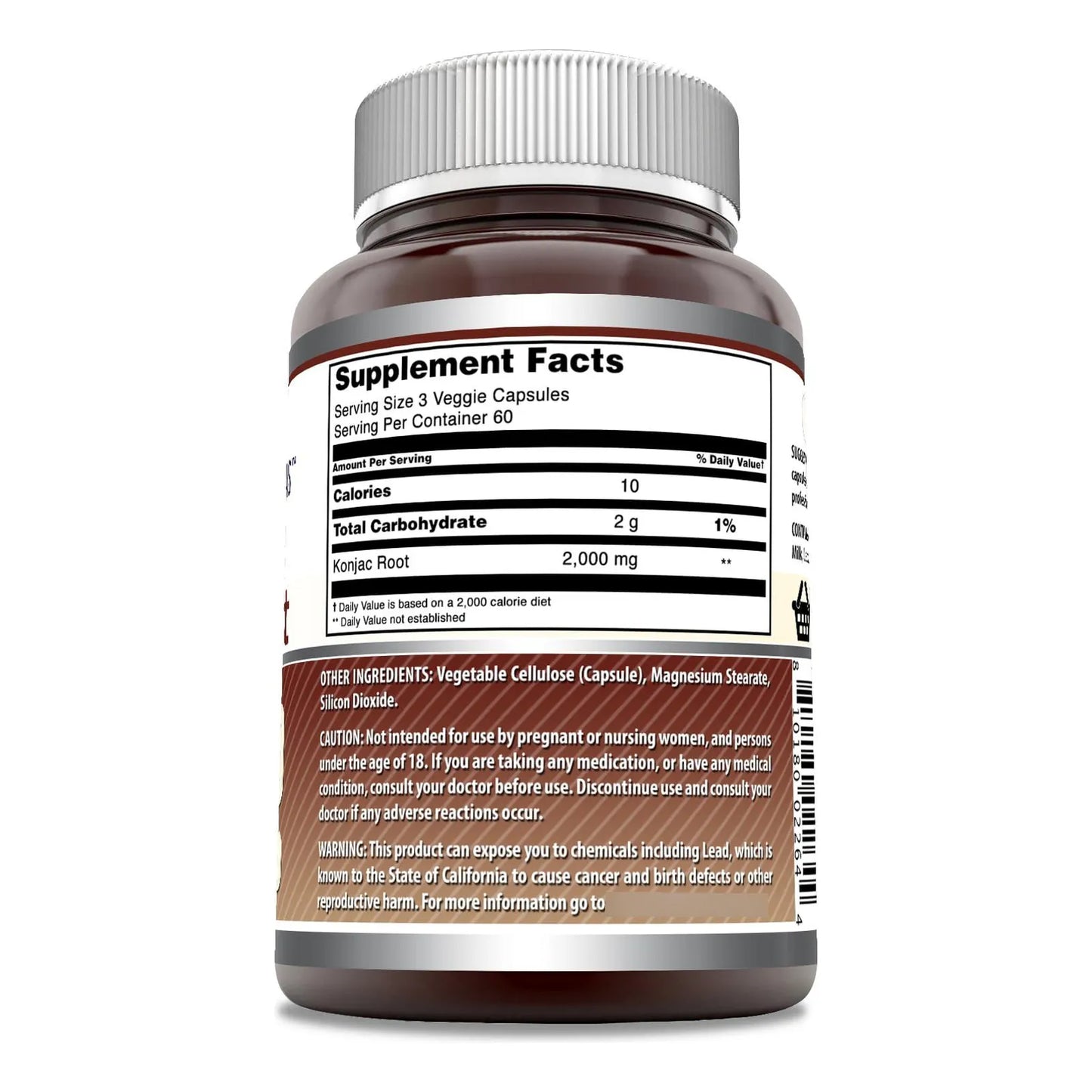 Suplemento De Raíz De Konjac 2000 Mg 180 Cápsulas Vegetales Sin OMG Sin Gluten
