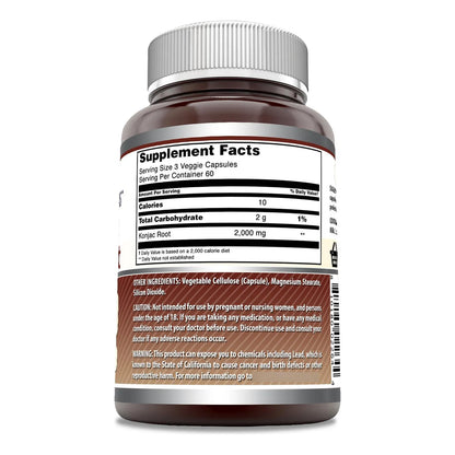 Suplemento De Raíz De Konjac 2000 Mg 180 Cápsulas Vegetales Sin OMG Sin Gluten