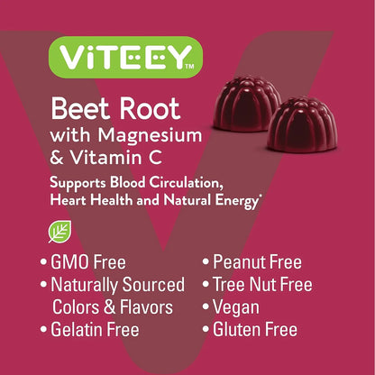 Gomitas De Raiz De Remolacha Con Magnesio Y Vitamina C Viteey Suplemento Cardiaco Vegano