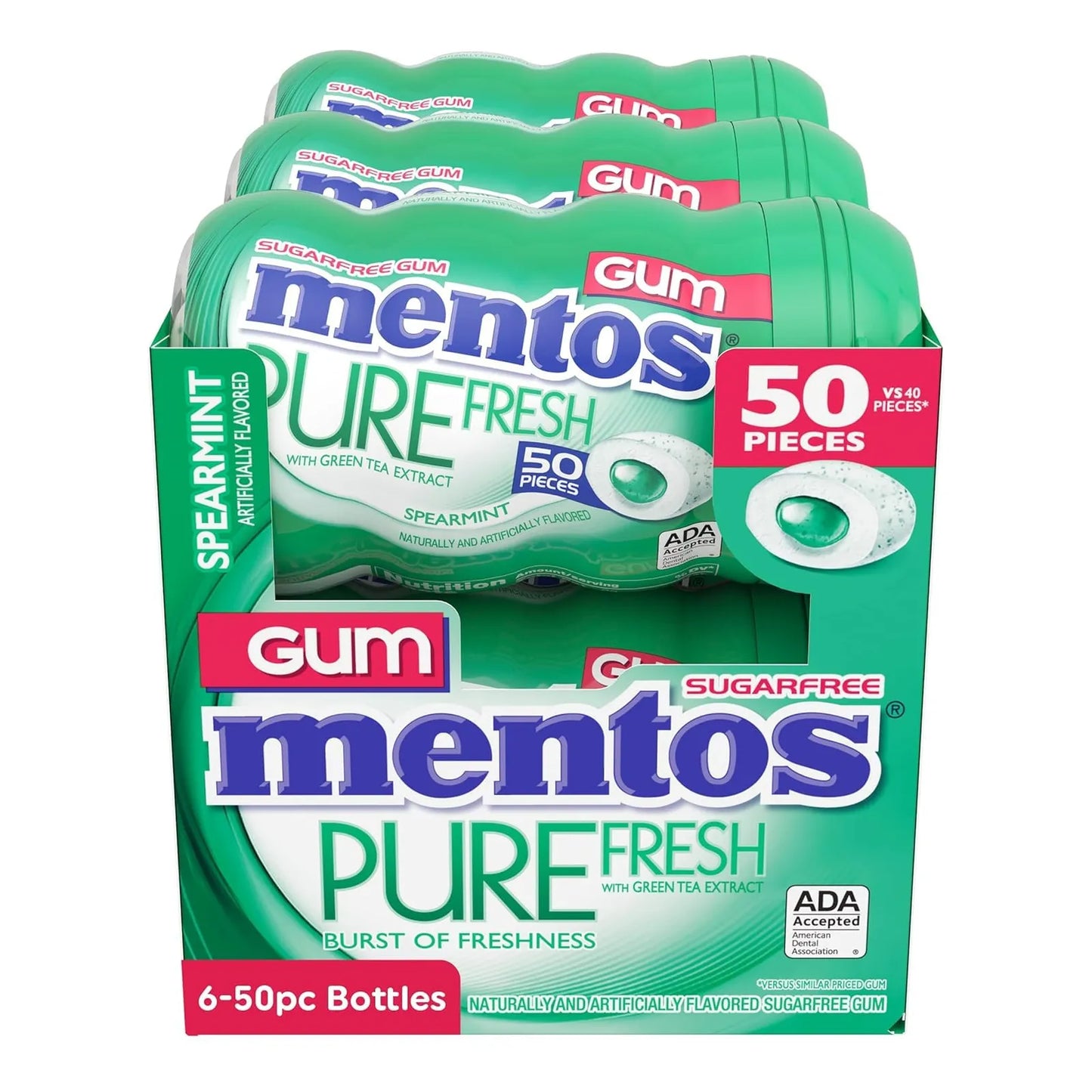 Mentos Pure Fresh Goma De Mascar Sin Azucar Sabor Menta Botella 50 Unidades Paquete De 6