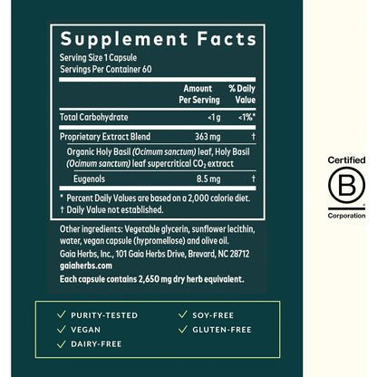 Albahaca Sagrada 60 Fito Capsulas Liquidas Apoyo Al Estrés Gaia Herbs