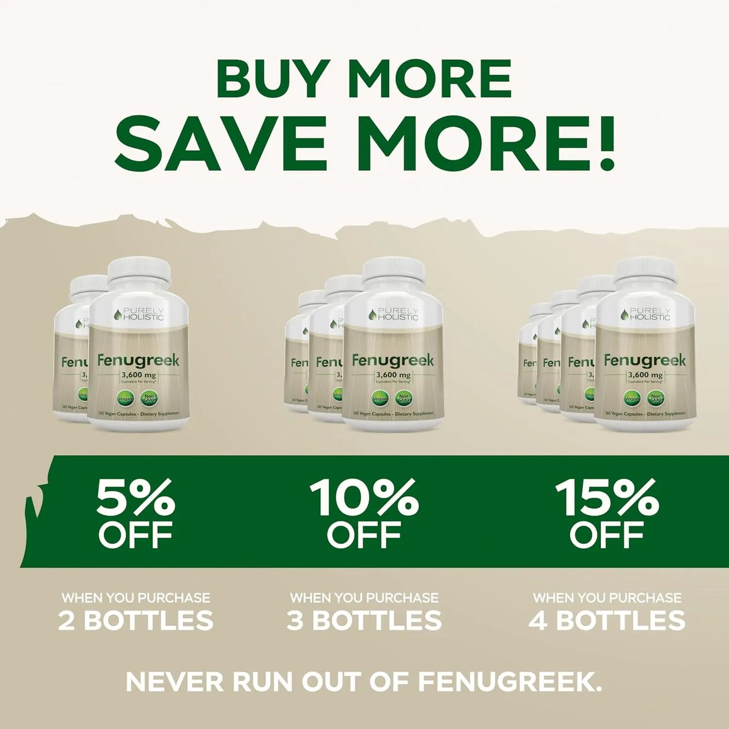 Capsulas De Fenogreco 3600 Mg 365 Unidades Extracto Concentrado Vegano Sin Omg