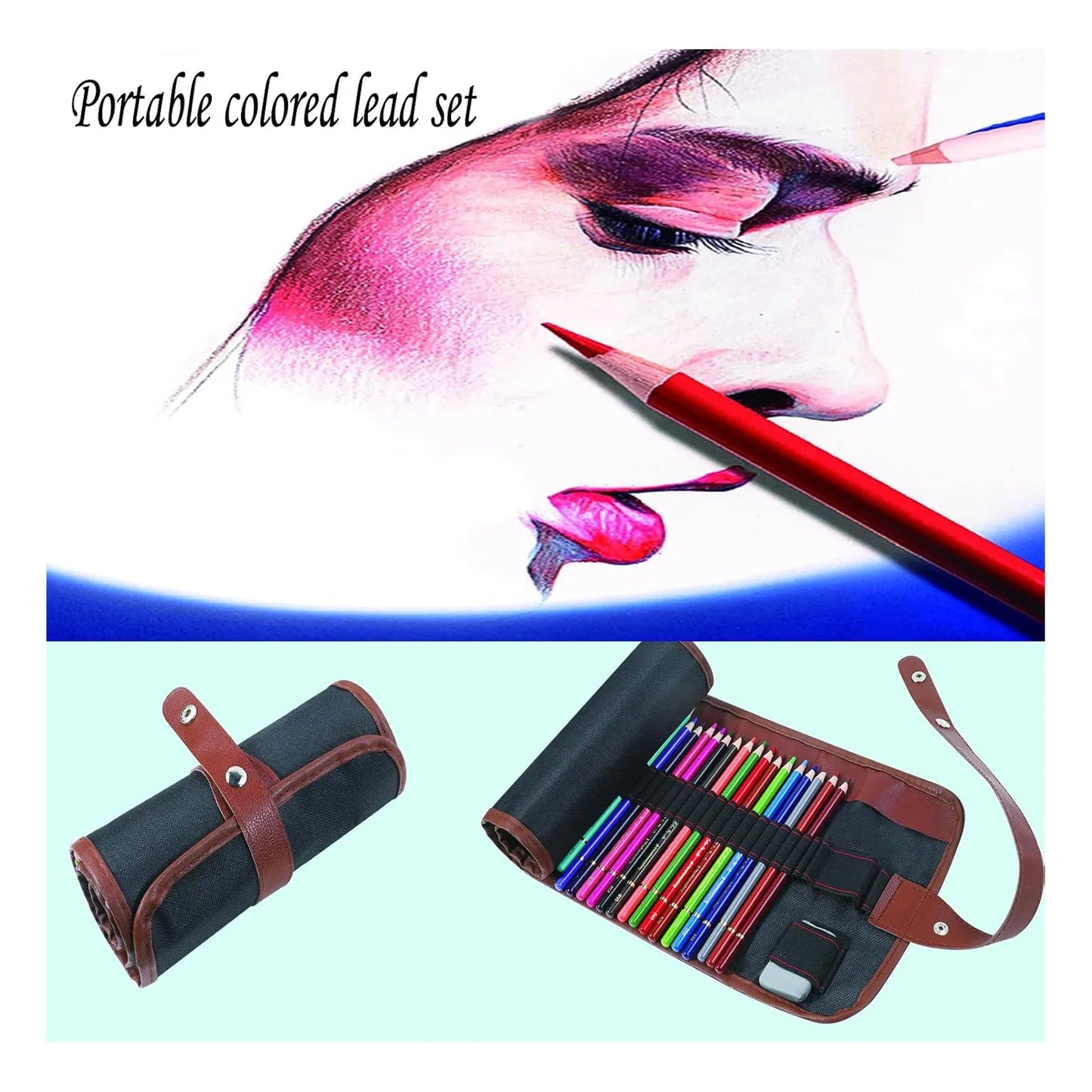 Juego De Lapices De Dibujo 48 Colores Kit De Arte Estuche De Lona Ideal Para Adultos Y Principiantes