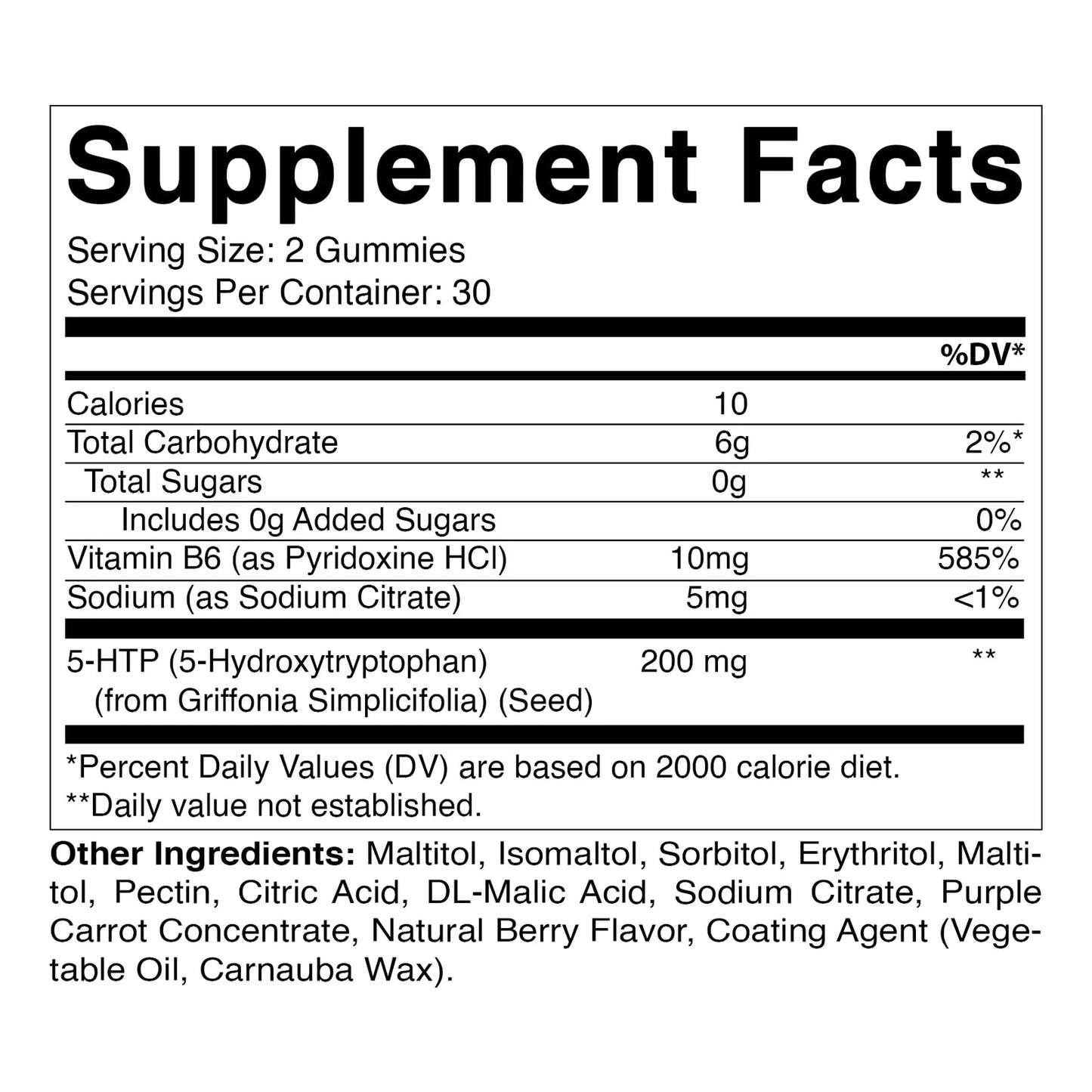 Gomitas 5 HTP 200 Mg Con B6 Sin Azucar Sabor Bayas 60 Unidades Veganas