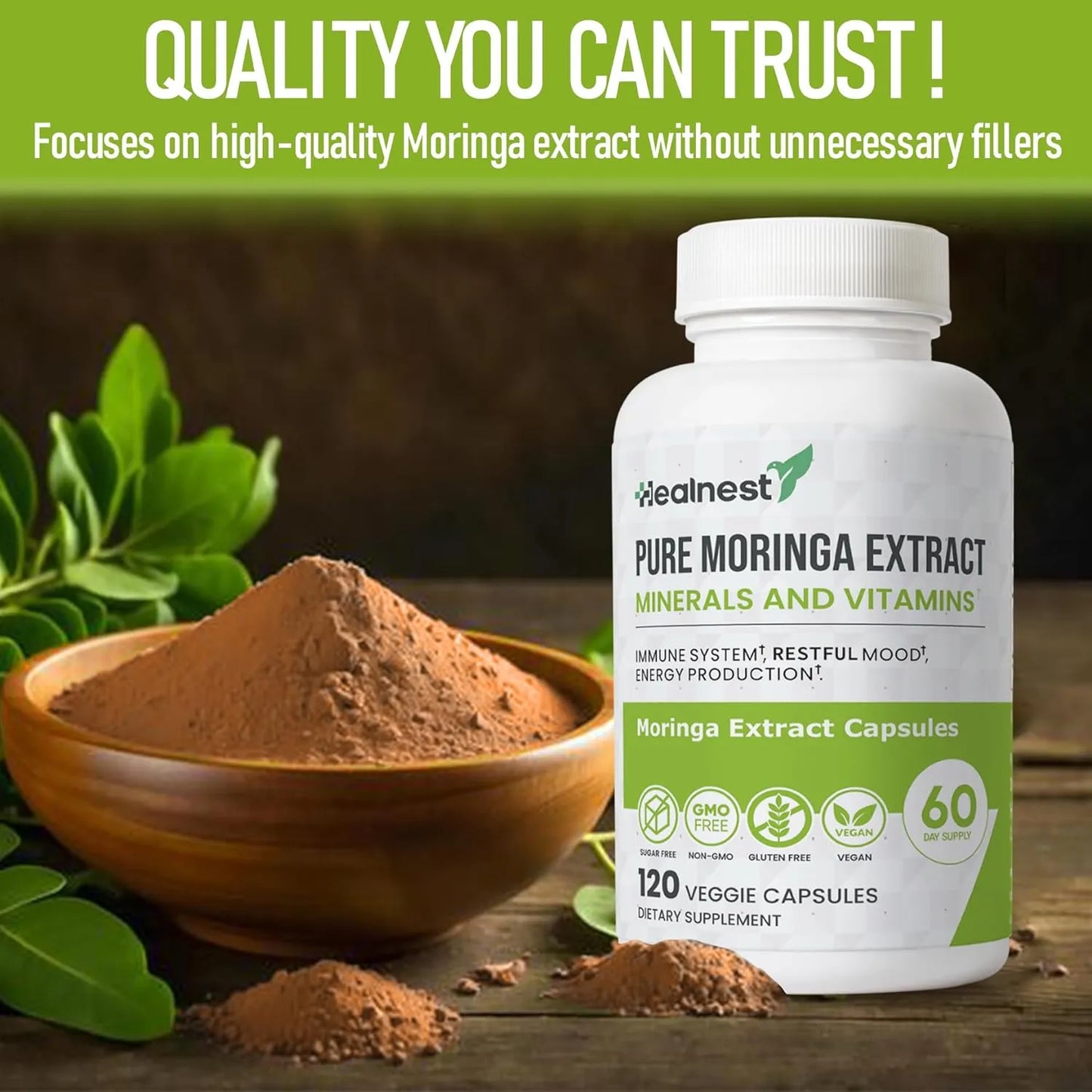 Capsulas Extracto Moringa Pura 20 A 1 20000 Mg Vitaminas Minerales Vegano