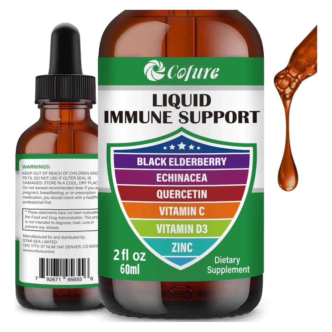 Zinc Quercetina Vitamina C D3 Liquido Inmunologico Con Equinacea Y Saúco 2 Oz