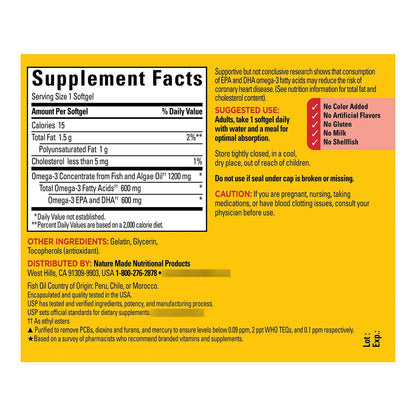 Aceite De Pescado Y Algas Omega 3 1200 Mg Cápsulas Blandas Soporte Cardíaco Y Cerebral
