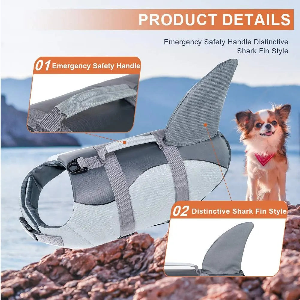 Chaleco Salvavidas Para Perros Talla L Diseño Tiburón Seguridad En El Agua