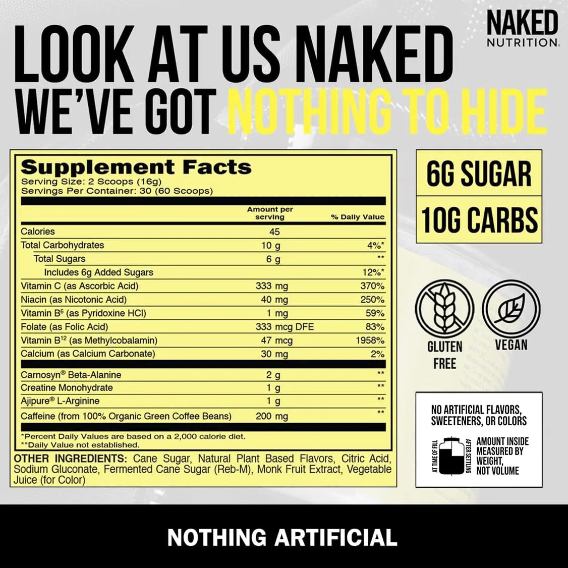 Naked Citrus Naked Energy Preentrenamiento Cítrico Vegano 30 Porciones Energía Natural