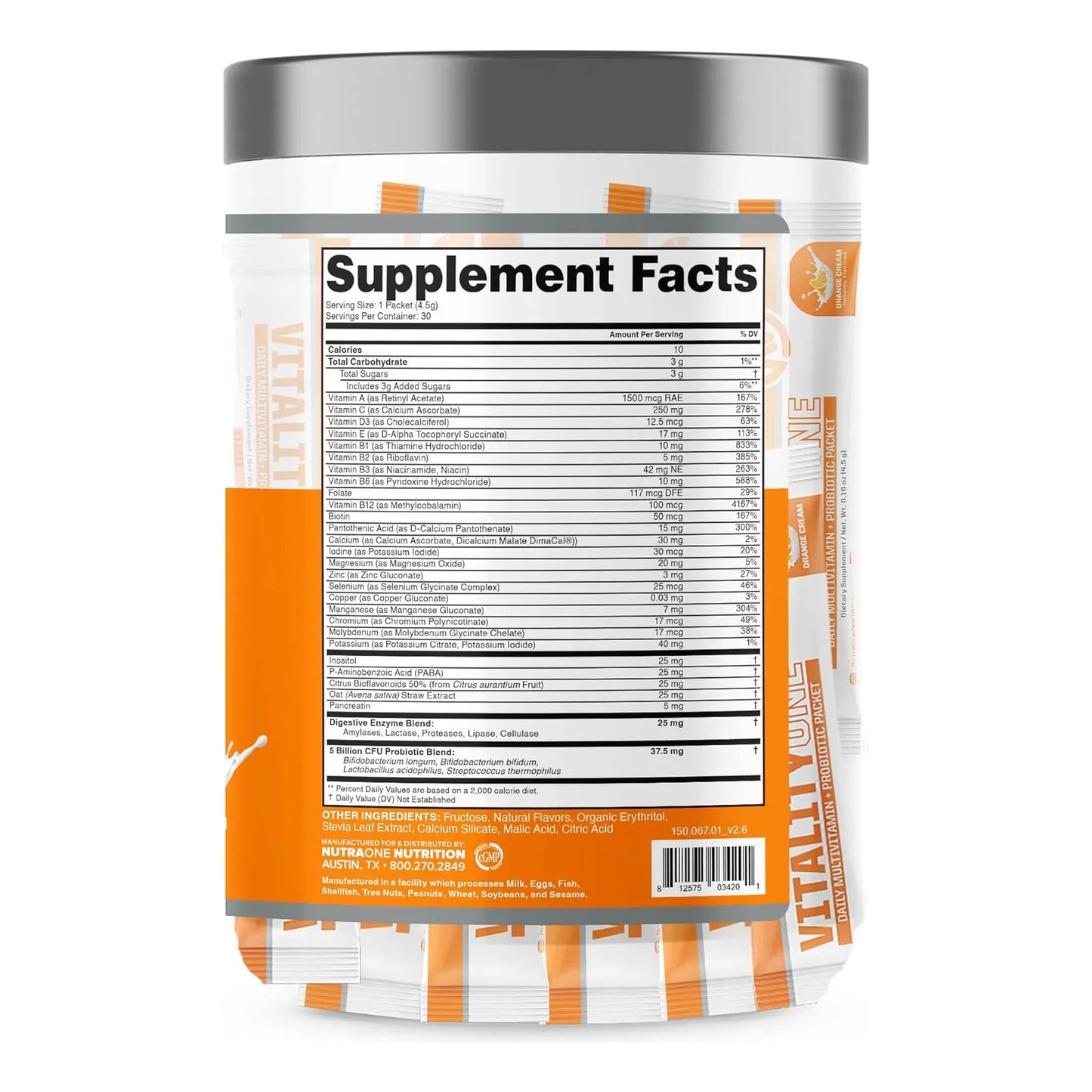 Multivitaminico Probiótico En Polvo Sabor Naranja 30 Porciones Energía Y Digestión