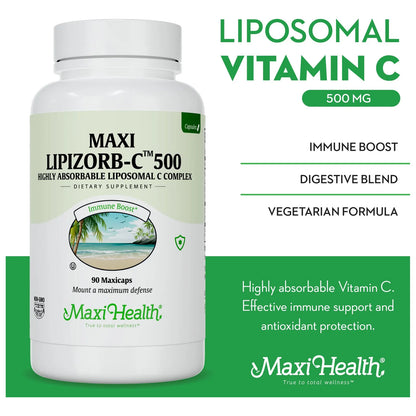 Maxi Health Cápsulas Liposomales De Vitamina C 500 Mg Con Mezcla Digestiva Absorción Superior