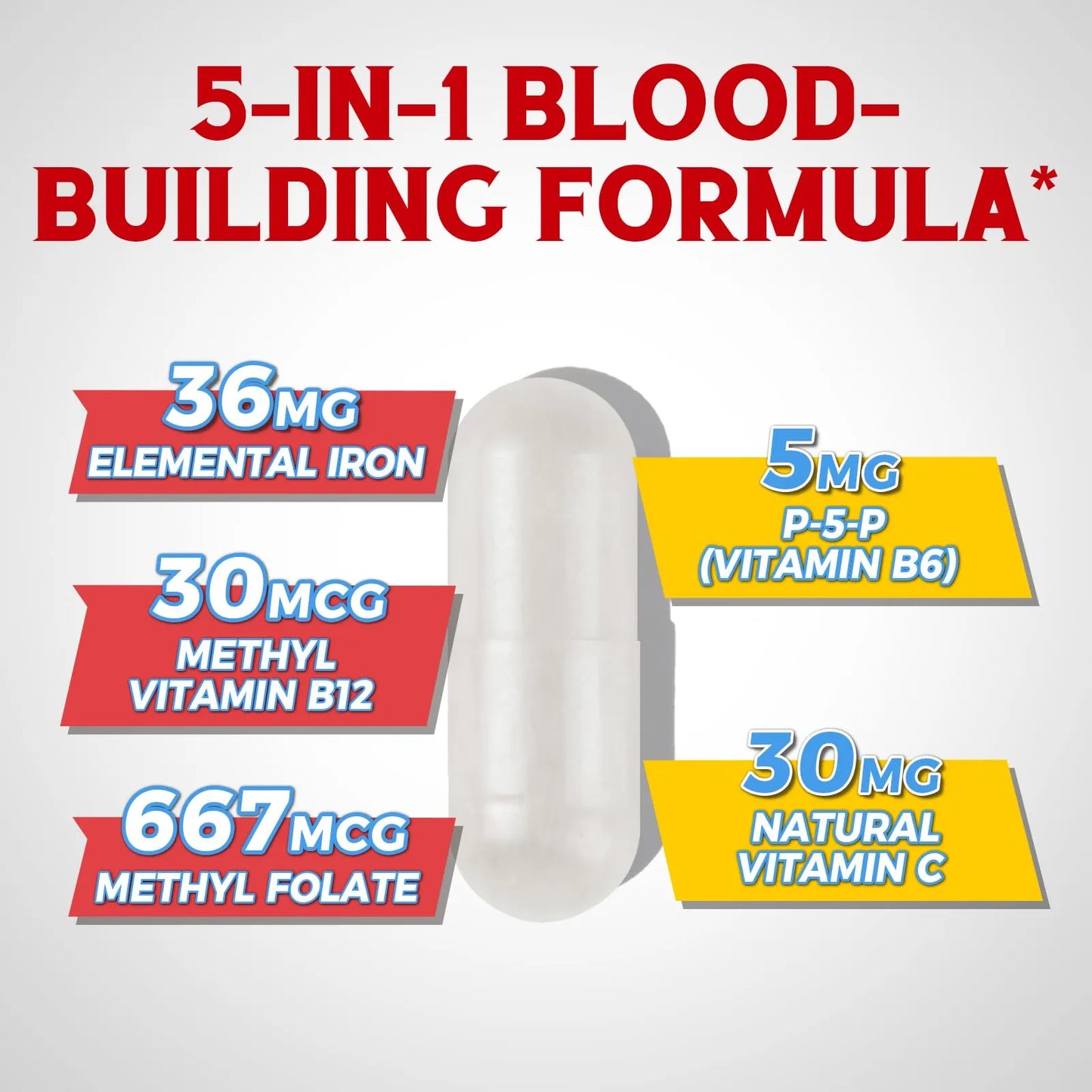 Suplemento De Hierro Con Vitaminas C B6 B12 Y Folato 120 Cápsulas Veganas