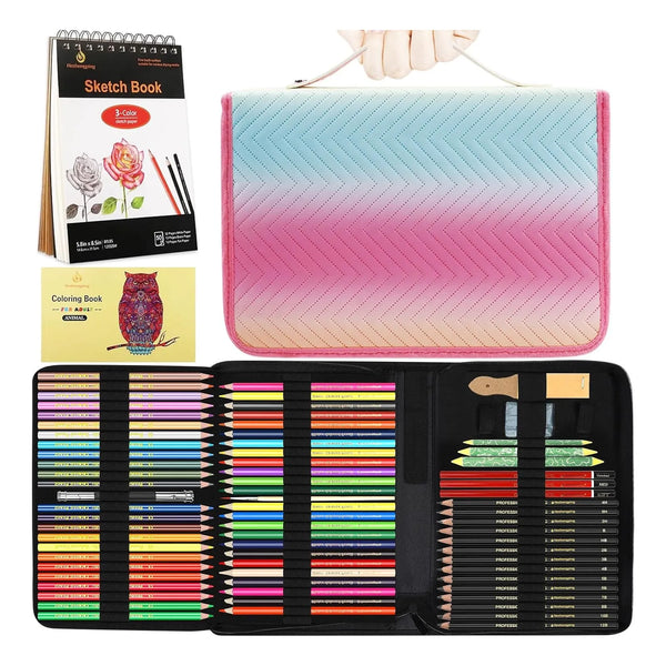 Kit De Dibujo 78 Piezas Profesional Con Cuaderno 3 Colores Y Estuche