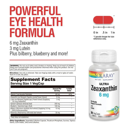 Solaray Ultra Zeaxantina 6 Mg Con Luteina Y Arandano Para Salud Ocular