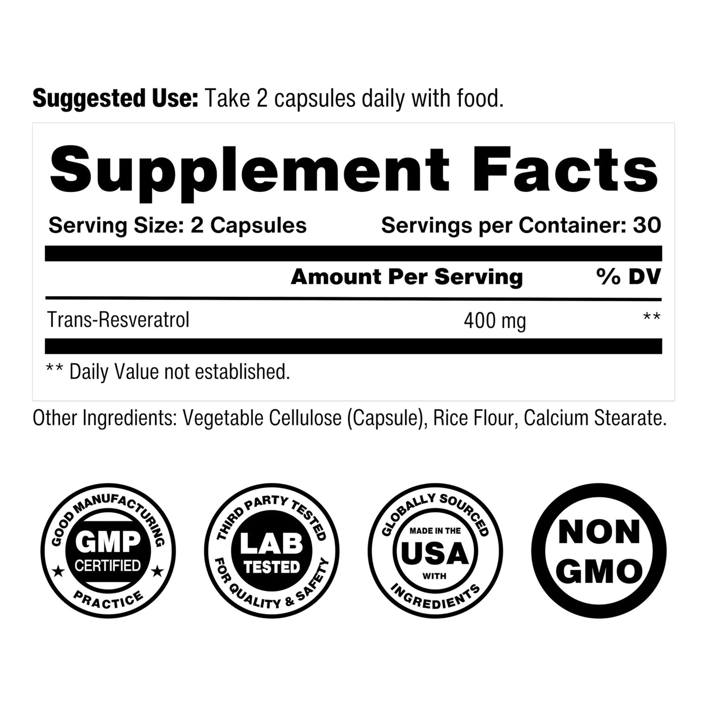 Trans Resveratrol 400mg Suplemento Longevidad Salud Celular Alta Absorcion