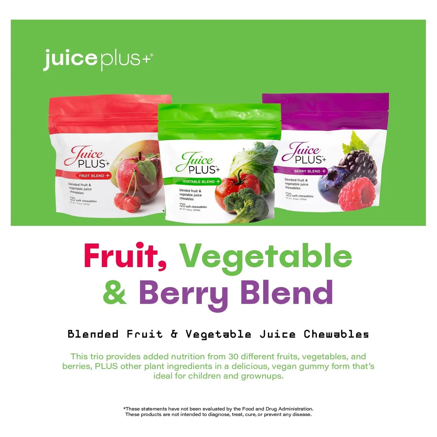 Masticables Suaves De Frutas Verduras Y Bayas JuicePlus+ 30 Ingredientes Veganos Sin Gluten