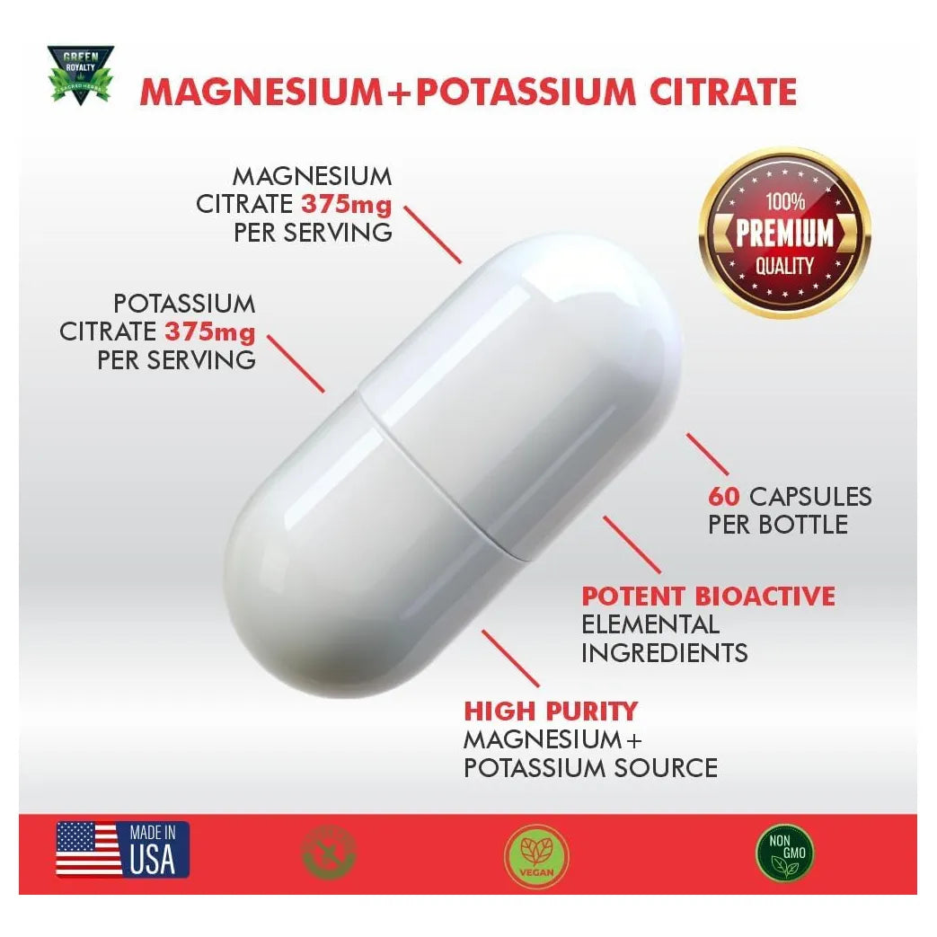 Citrato De Magnesio Y Potasio 60 Cápsulas Veganas Premium Alta Absorción