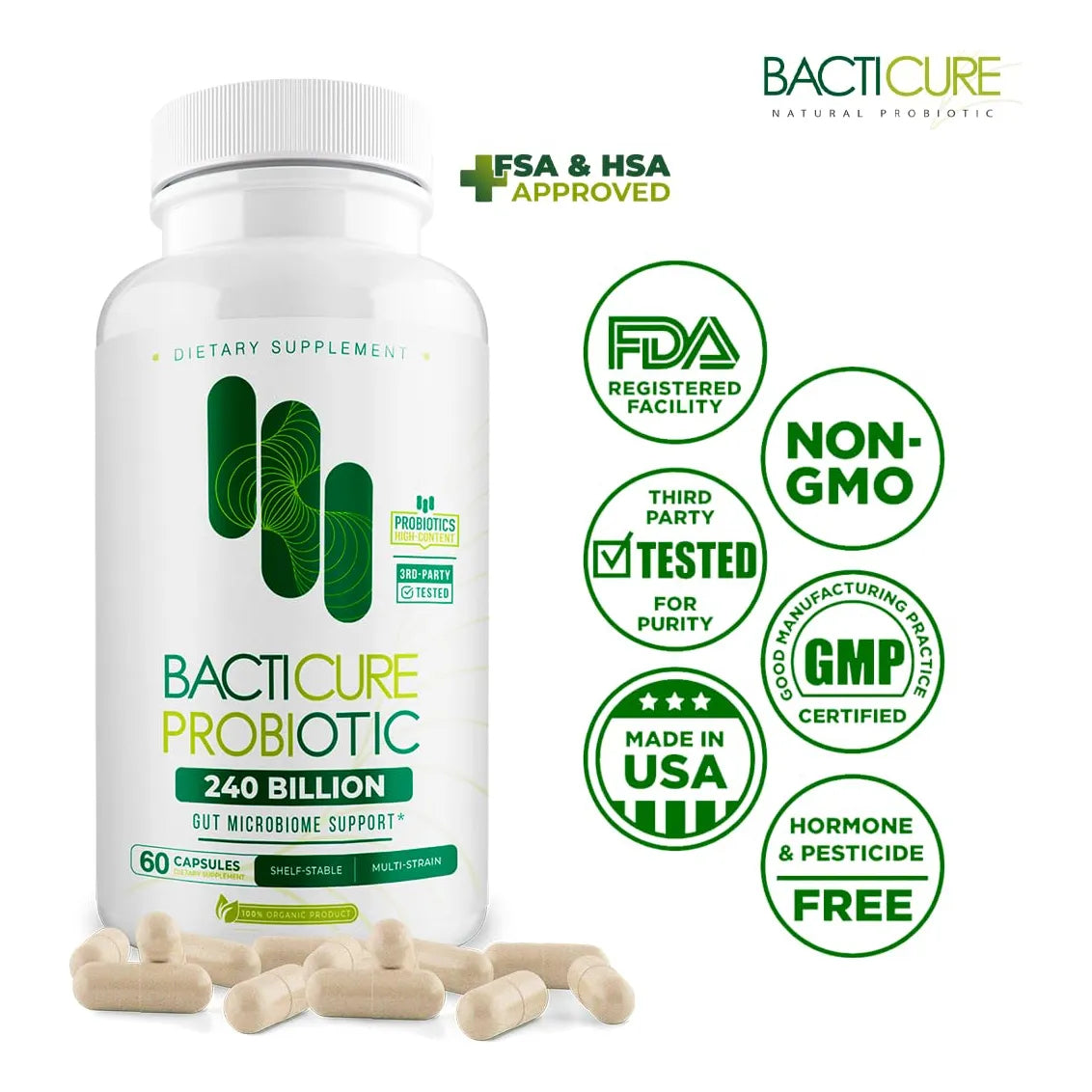 Bacticure 240 Capsulas Formula Probiótica Avanzada Apoyo Digestivo Y Vaginal