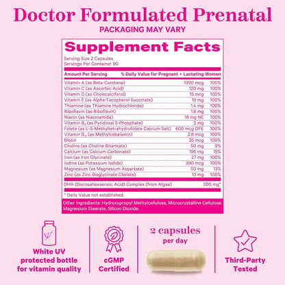 Pink Stork Total Prenatal DHA 180 Caps Soporte Nutricional Para Embarazo