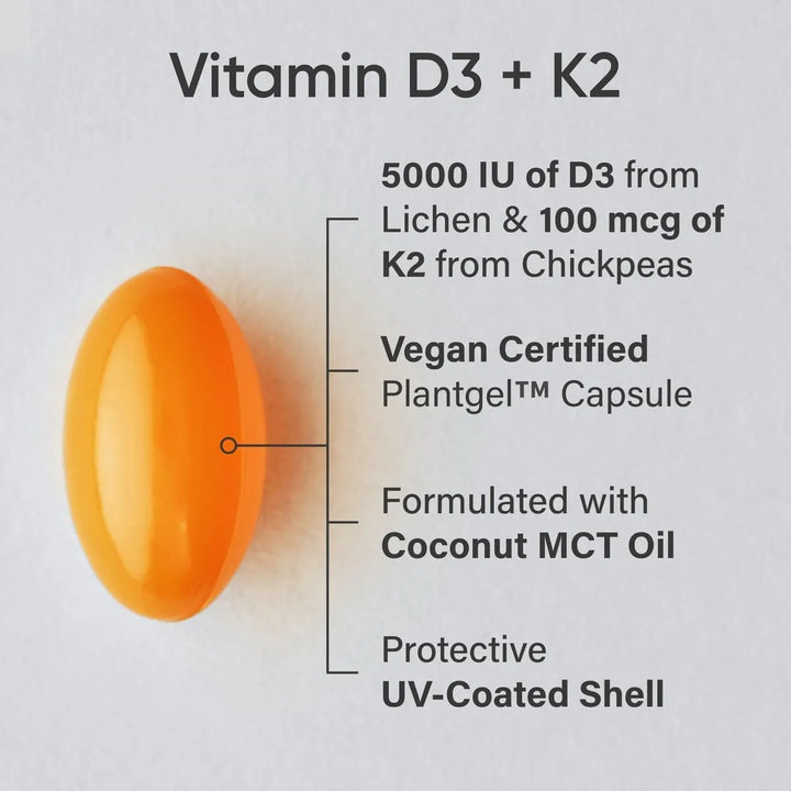 Vitamina D3 + K2 5000 Ui Sports Research Huesos Corazón Vegano - Imagen 3
