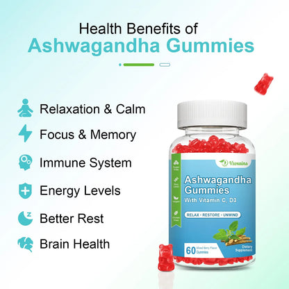 Gomitas Ashwagandha Vitamina D 120 Unidades Apoyo Animo Relajacion Sistema Inmunologico