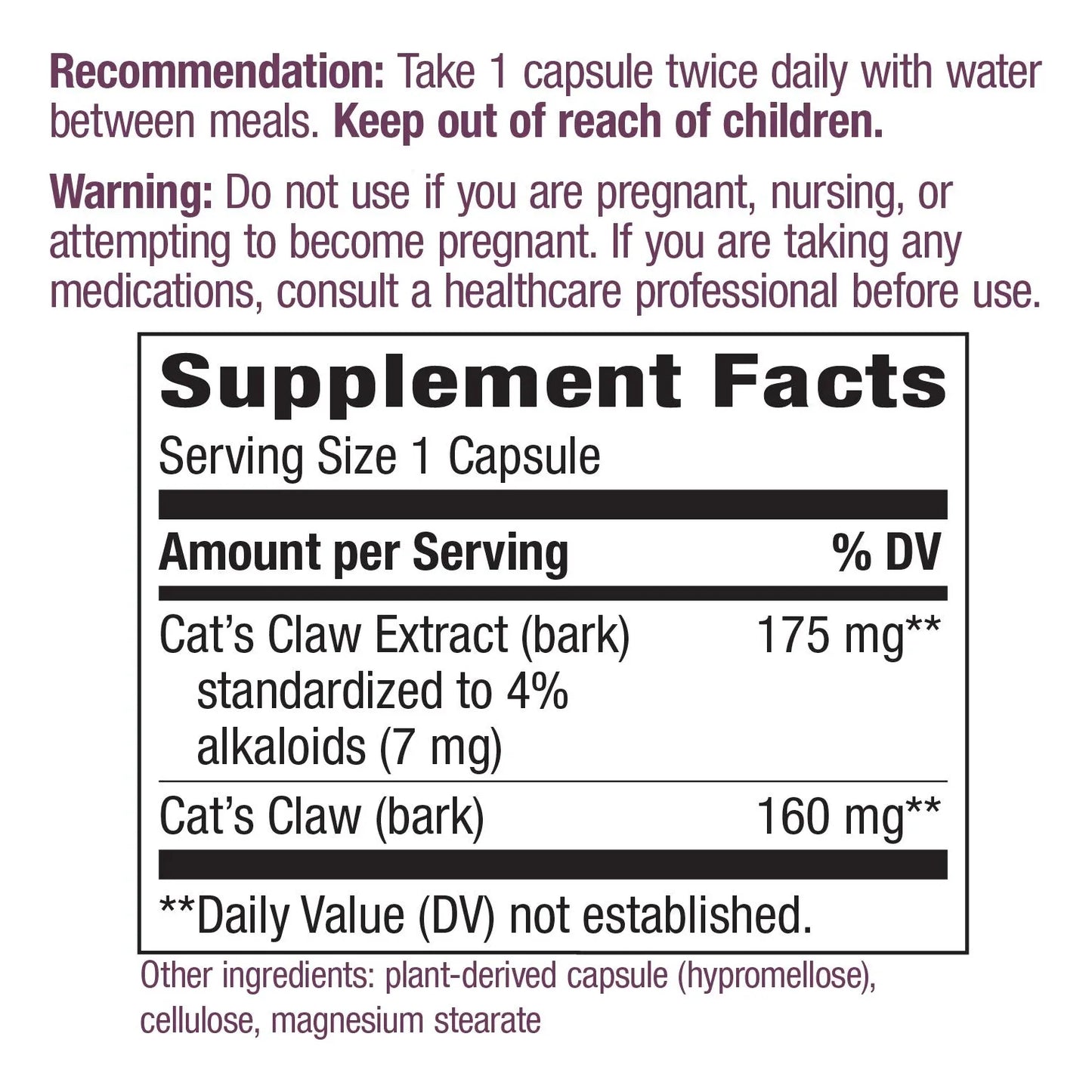 Extracto Uña De Gato 175 Mg Estandarizado 60 Cápsulas Nature's Way