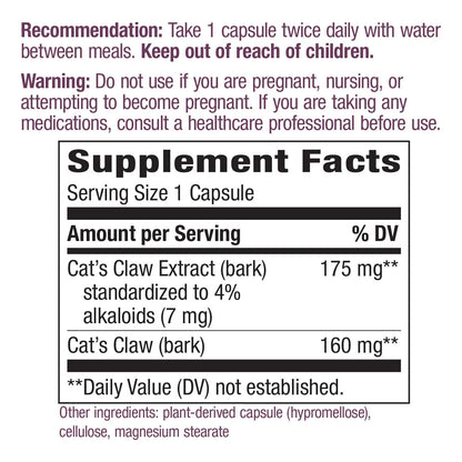 Extracto Uña De Gato 175 Mg Estandarizado 60 Cápsulas Nature's Way