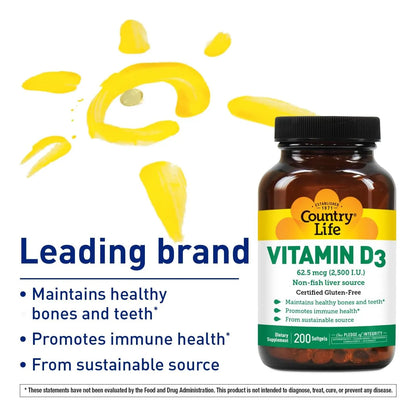 Vitamina D3 2500 Ui 200 Cápsulas Blandas Sin Gluten Importado Ee Uu