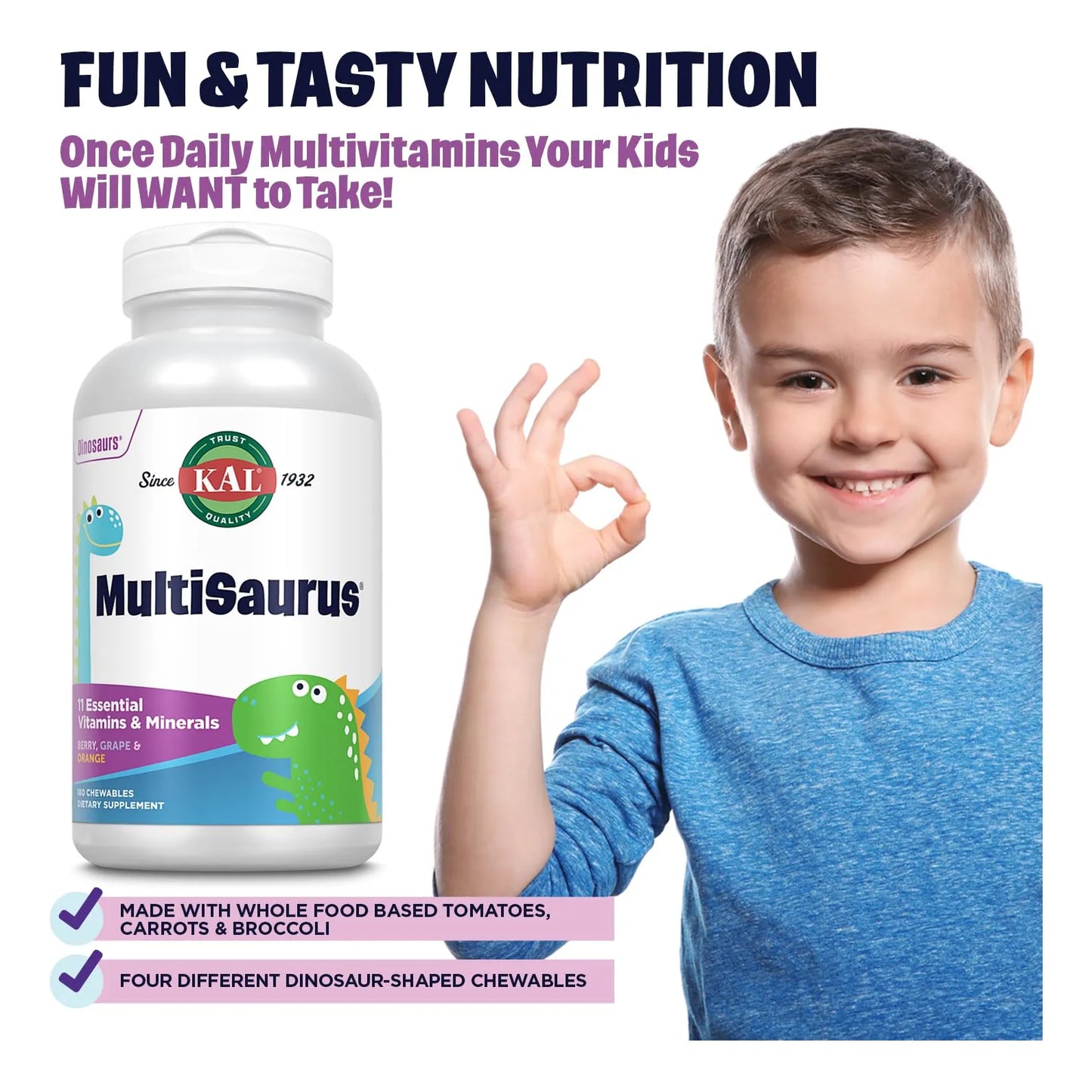 MultiSaurus Multivitaminas Masticables Para Niños 11 Vitaminas Y Minerales Sabores Naturales 180 Unidades