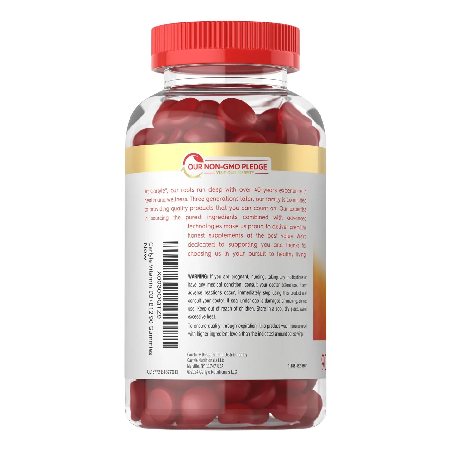 Gomitas De Vitamina D3 Y B12 Sabor Fresa 120 Unidades Suplemento Natural Vegetariano