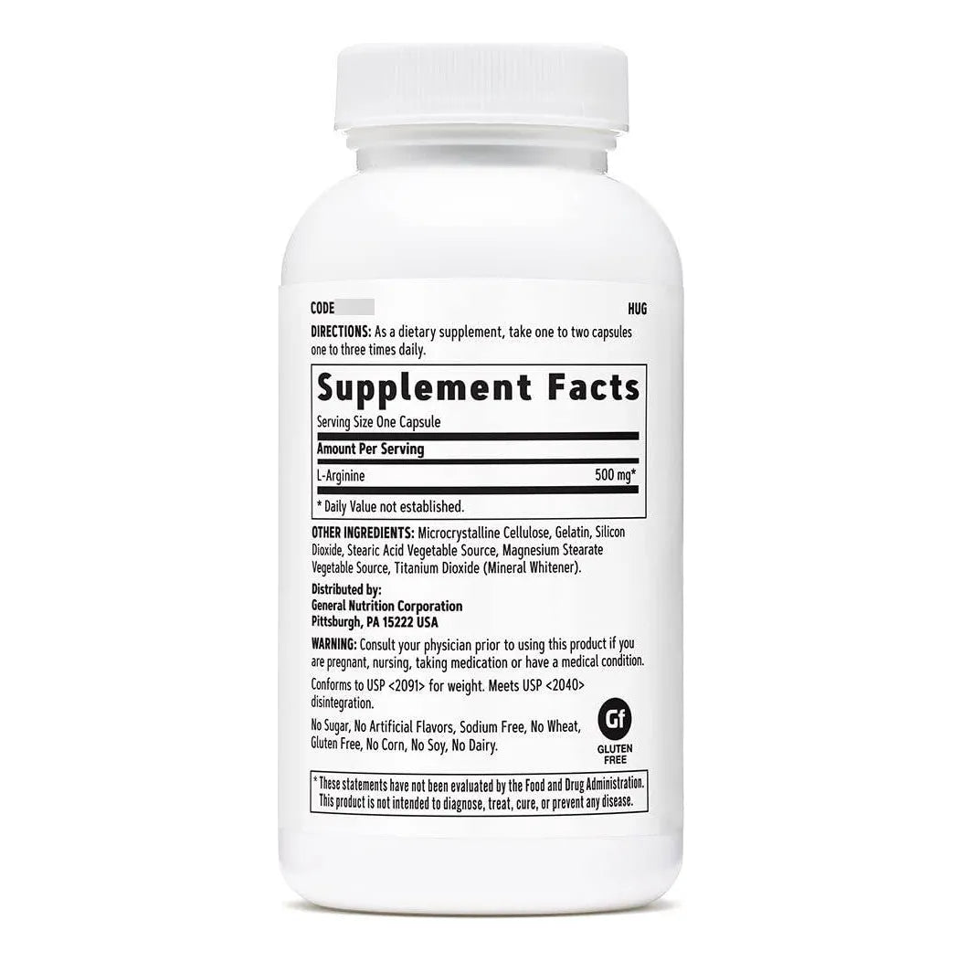 L Arginina 500 Mg Suplemento Apoya Tono Vascular Saludable 90 Capsulas