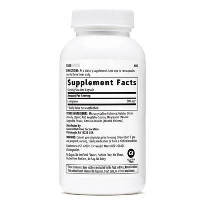 L Arginina 500 Mg Suplemento Apoya Tono Vascular Saludable 90 Capsulas
