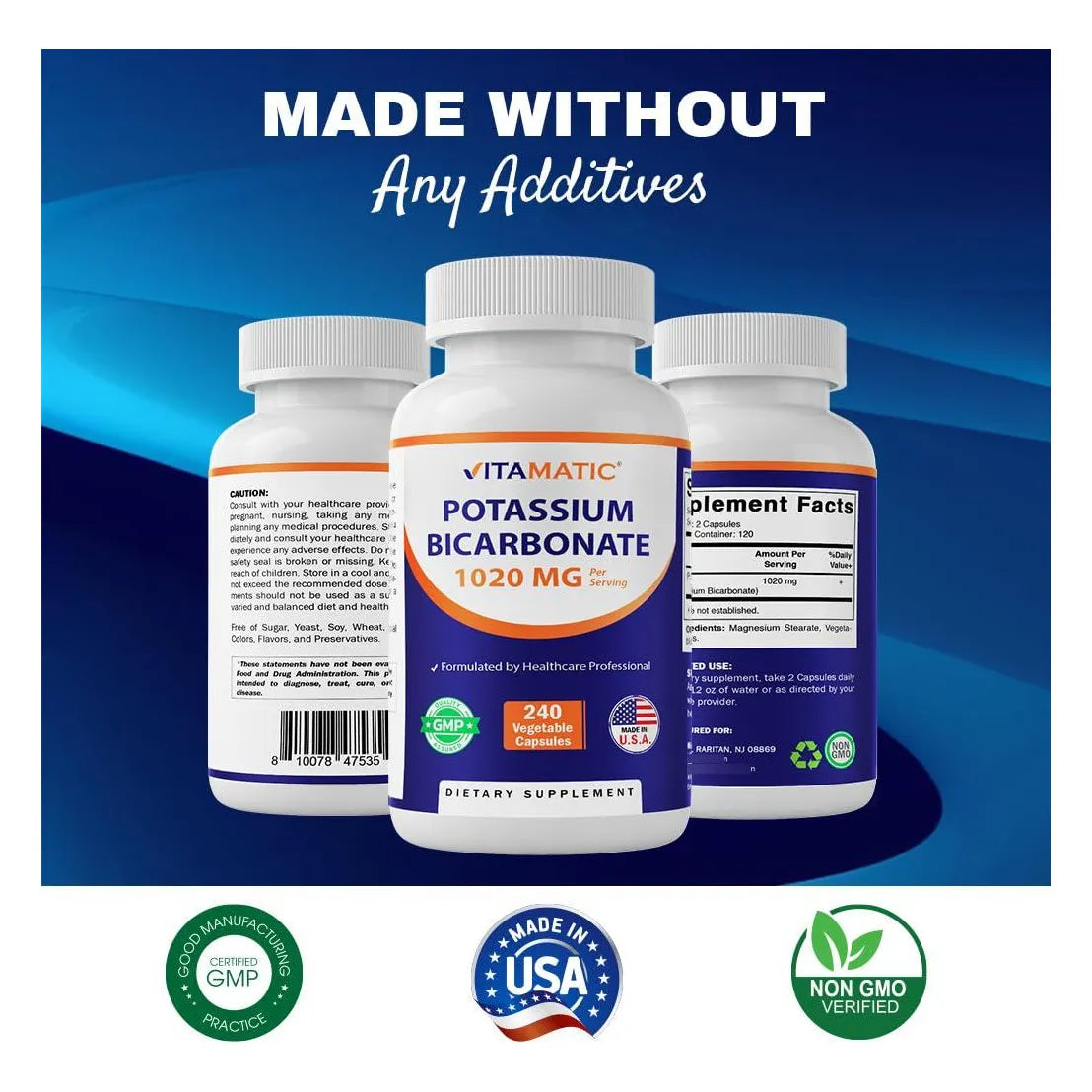 Suplemento De Potasio 1020 Mg 240 Cápsulas Vegetales Sin Gluten Y Sin OMG