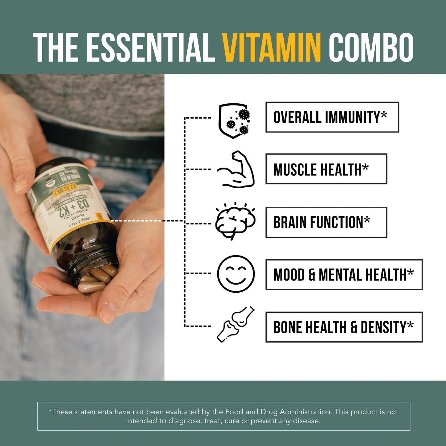 Vitamina D3 K2 All Trans MK7 10000 Ui 120 Mcg Vegano Sublingual