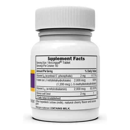 Vitamina B12 Metilcobalamina 2000 Mcg Con Metilfolato Y B6 60 Tabletas Microlingües
