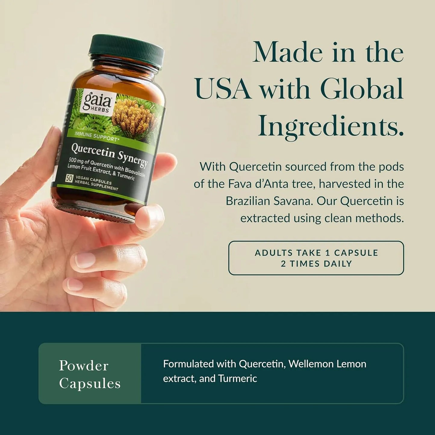Quercetina Synergy Apoyo Inmunidad Extracto Fruta Limón 50 Cápsulas Veganas