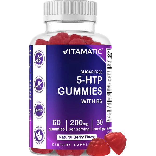 Gomitas 5 HTP 200 Mg Con B6 Sin Azucar Sabor Bayas 60 Unidades Veganas