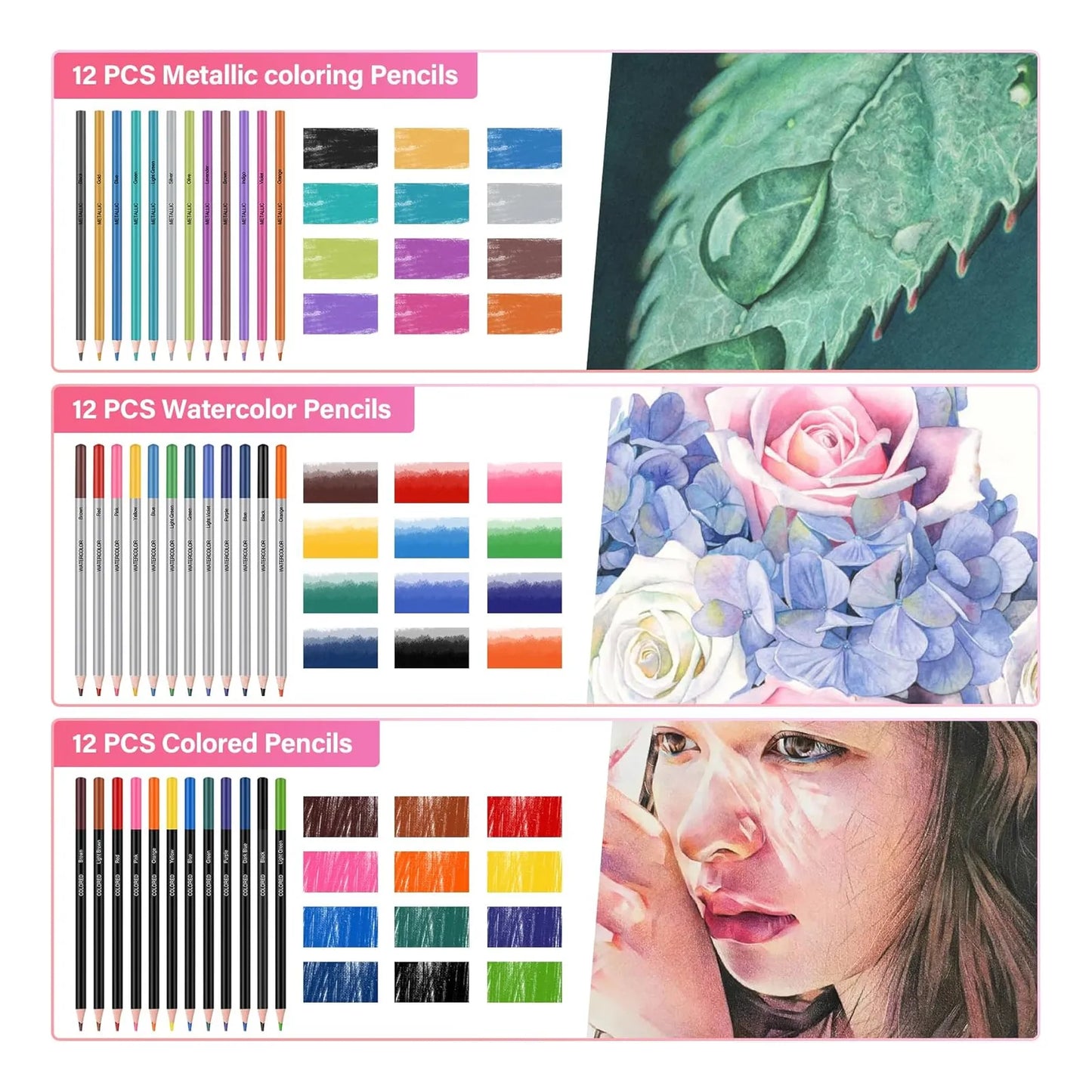 Kit De 72 Suministros Artísticos Profesionales Lápices De Colores Y Bocetos