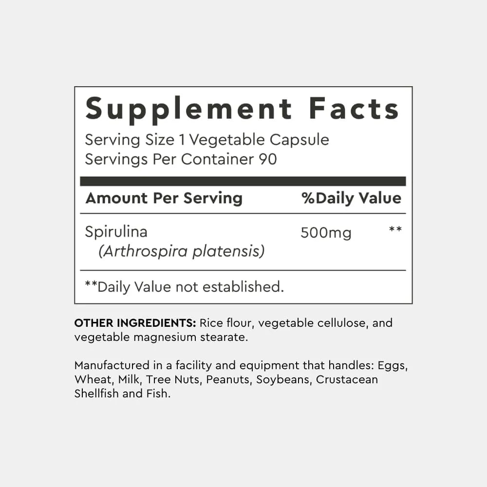 Capsulas De Espirulina Pura 500 Mg 90 Unidades Energia Natural Vegano Sin Omg
