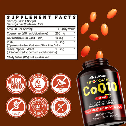 Capsulas Blandas Coq10 200mg Con Pqq Glutation Y Pimienta Negra Energia Y Antioxidante
