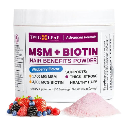 Polvo MSM + Biotina Para Crecimiento Del Cabello Sabor Bayas Silvestres