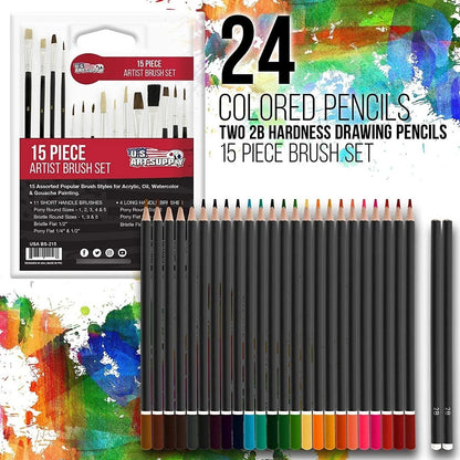 Set De Arte 162 Piezas Mega Caja Madera US Art Ideal Para Principiantes Y Profesionales