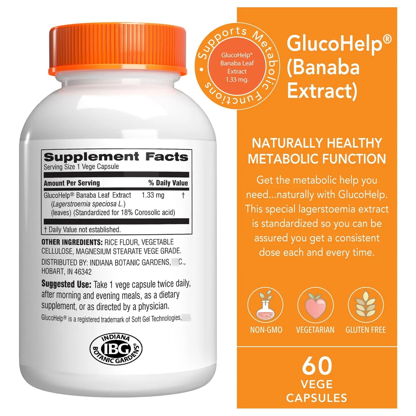 Extracto Hoja Banaba GlucoHelp 60 Capsulas Transporte Saludable Glucosa
