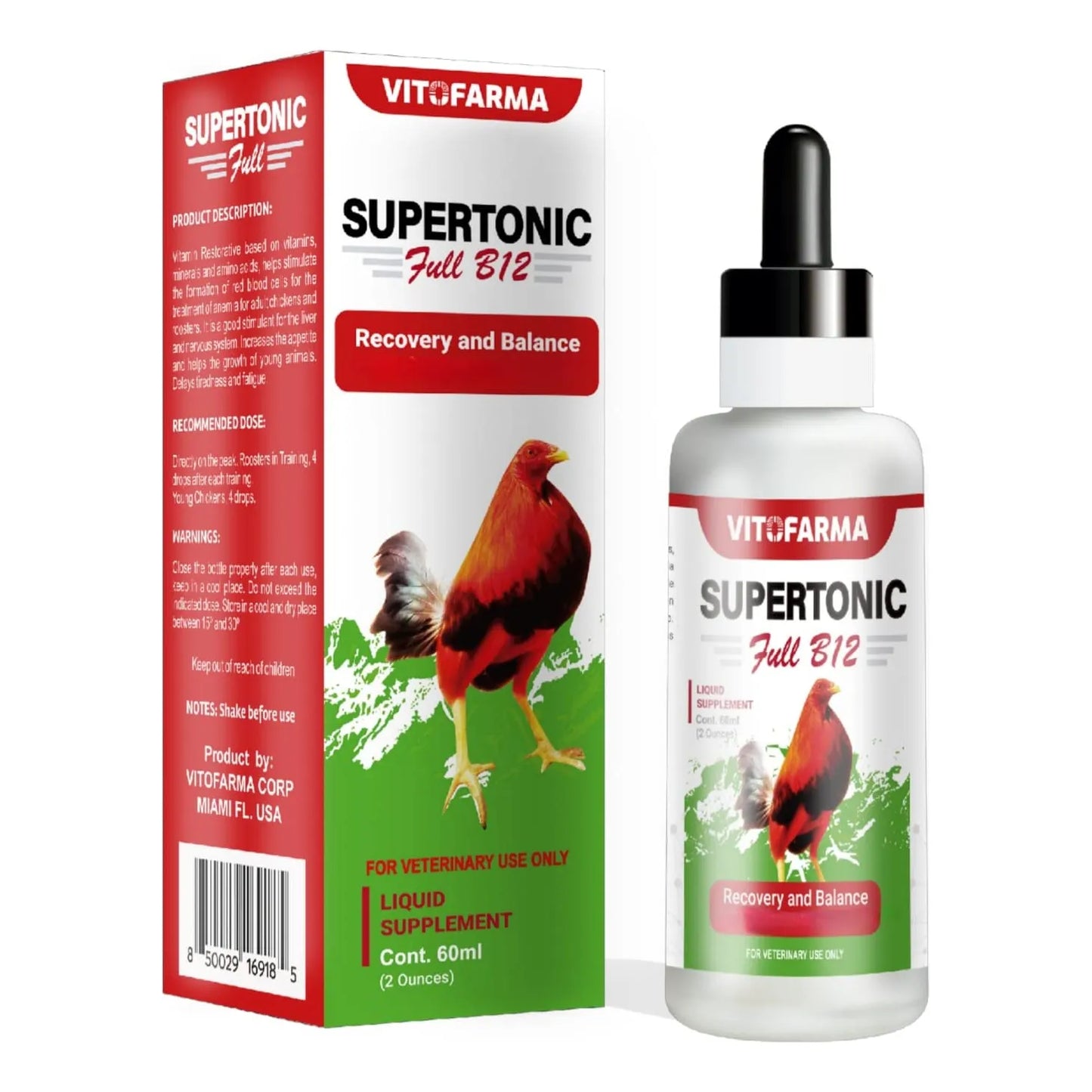 Potenciador Multivitamínico Líquido B12 Para Gallo 60 Ml Mejora Rendimiento y Salud