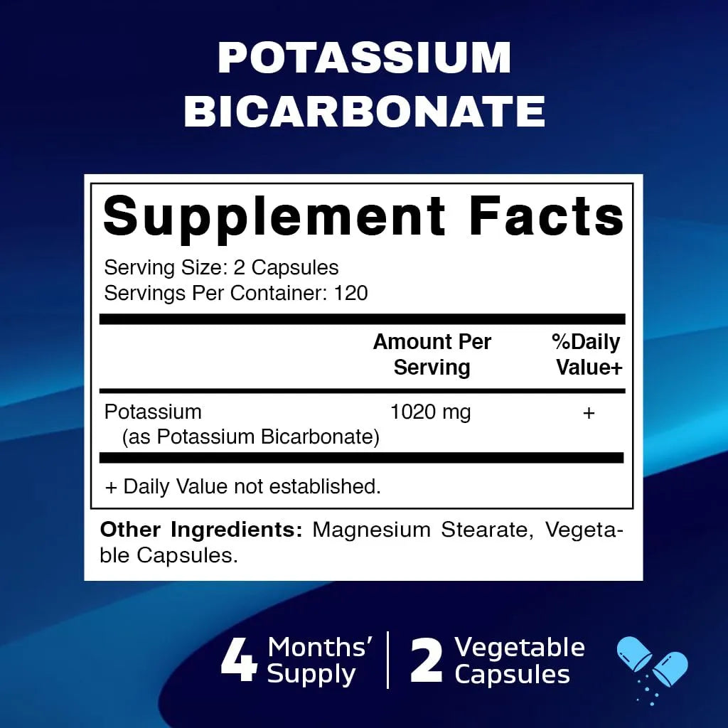 Suplemento De Potasio 1020 Mg 240 Cápsulas Vegetales Sin Gluten Y Sin OMG