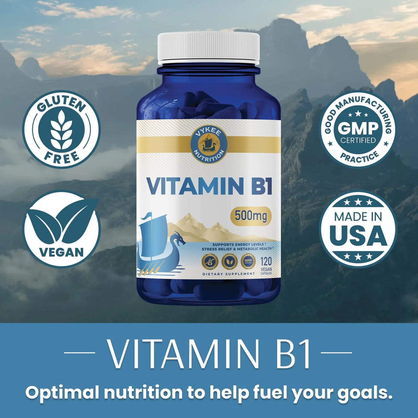 Vitamina B1 Mononitrato De Tiamina 500 Mg Energía Enfoque y Salud Nerviosa 120 Cápsulas