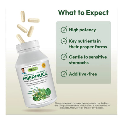 Fibermucil 180 Cápsulas Psyllium Puro Fibra Digestiva Probioticos